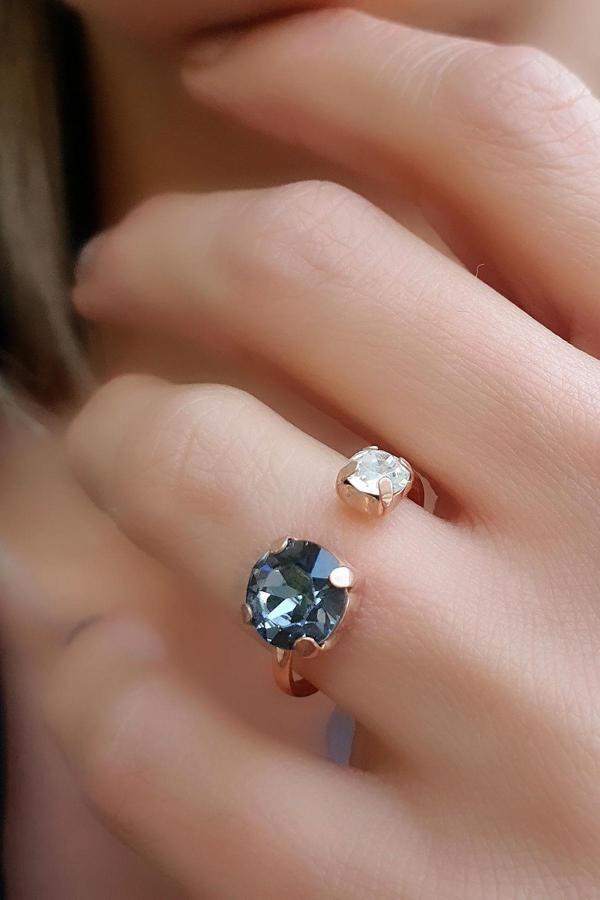 Swarovski Taşlı 925ayar Gümüş Üzerine Rose Altın Kaplama Ayarlanabilir Yüzük  - Image 1