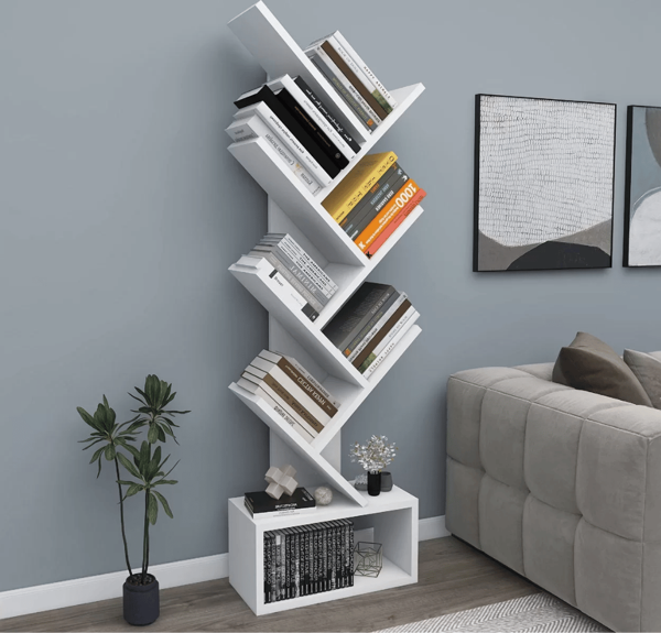 Reyo Home Enda Erine 8 Raflı Zikzak Kitaplık Beyaz - Image 1