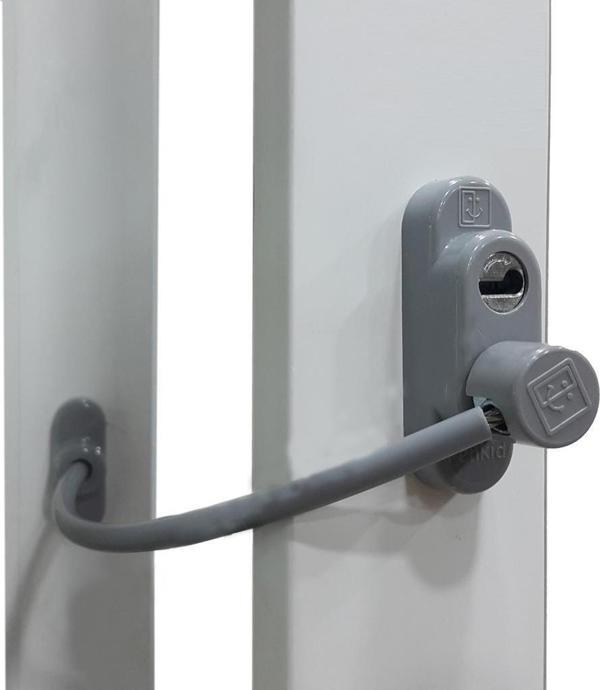 3 Adet Penkid Çelik Halatlı Pvc Pencere Çocuk Emniyet Kilidi Gri - Image 1