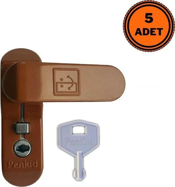 5 Adet Penkid Pvc Çocuk Emniyet Kilidi Anahtarlı Açık Kahverengi - Image 1