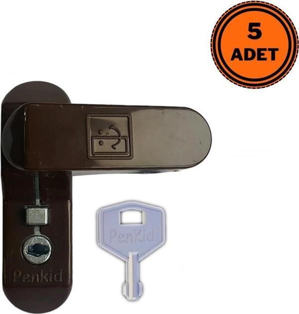 5 Adet Penkid Pvc Çocuk Emniyet Kilidi Anahtarlı Koyu Kahverengi - Image 1