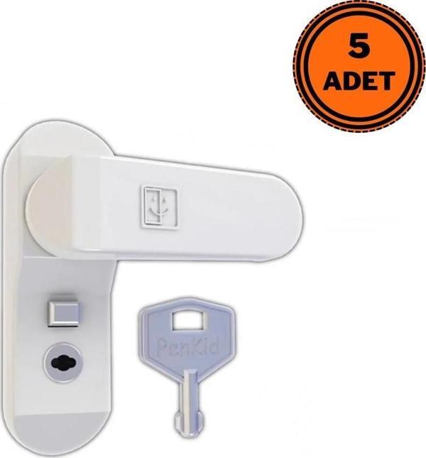 5 Adet Penkid Pvc Pencere Çocuk Emniyet Kilidi Anahtarlı Beyaz - Image 1