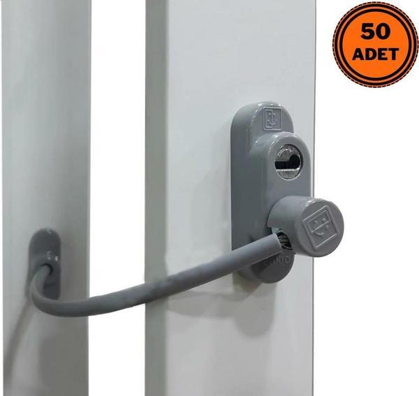 50 Adet Penkid Pvc Kapı Pencere Emniyet Çocuk Kilidi Gri - Image 1