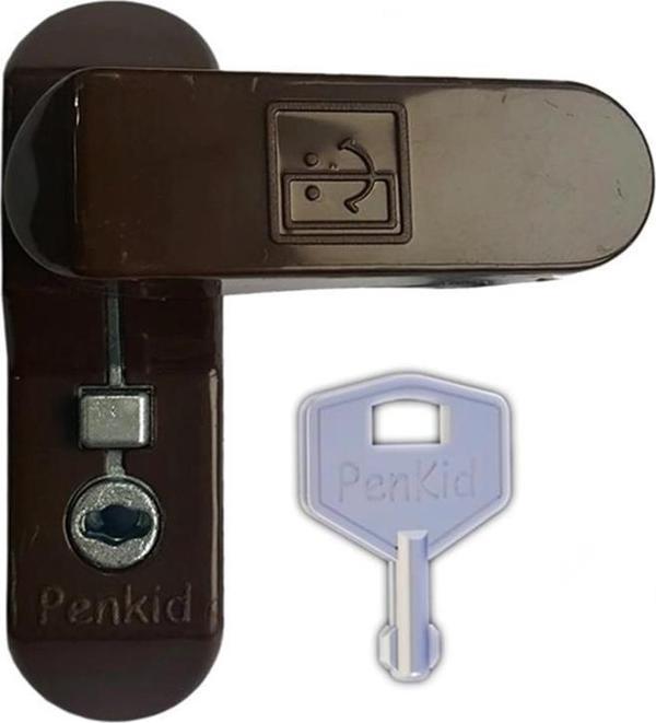 Penkid Pvc Çocuk Emniyet Kilidi Düğmeli Anahtarlı Koyu Kahverengi - Image 1