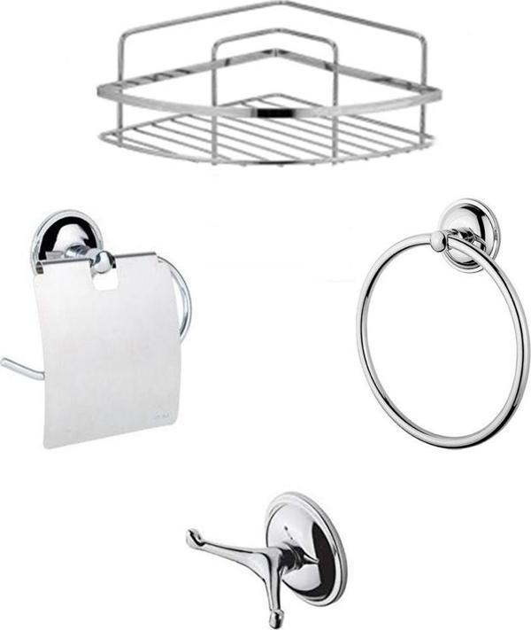 Tema Banyo Aksesuar Seti Havluluk-Wc Kağıtlık-2 li Askı-Köşelik - Image 1