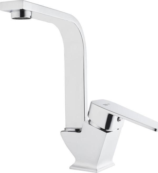 Tema Kare Slim Tek Gövde Kuğu Lavabo Bataryası Krom - Image 1