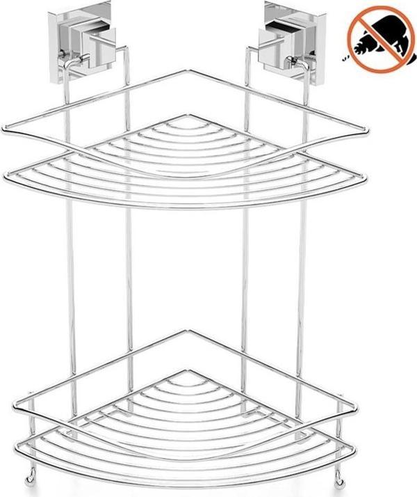 Tekno Tel EF-253 Yapışkanlı 2 Katlı Köşelik Banyo Rafı Krom  - Image 1