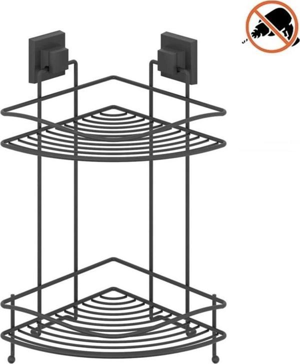 Tekno Tel EF-253 Yapışkanlı 2 Katlı Köşelik Banyo Rafı Siyah - Image 1