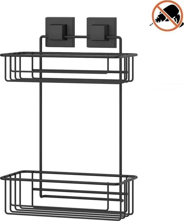 Tekno Tel EF-256 Yapışkanlı 2 Katlı Düz Banyo Rafı Siyah - Image 1