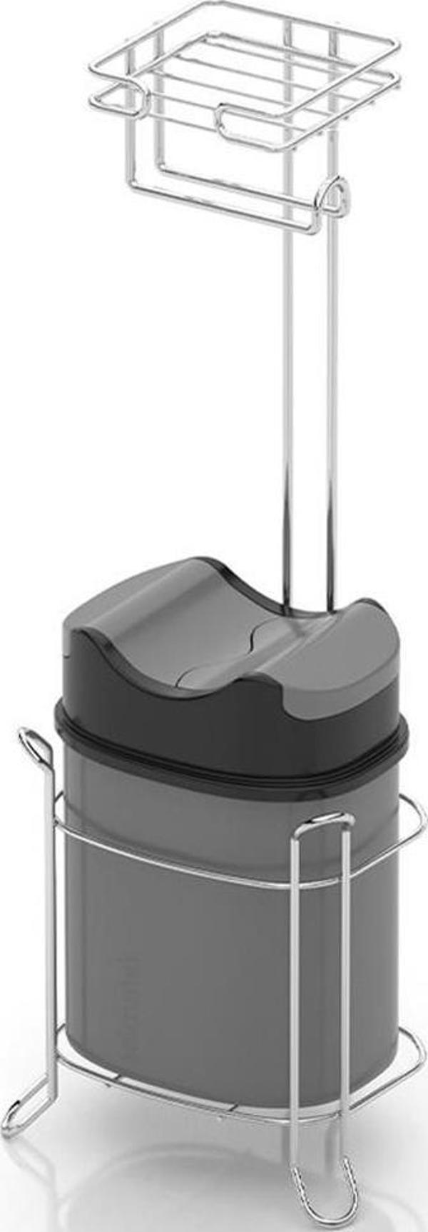Tekno Tel MG-098 Ayaklı Yedekli Wc Kağıtlık + Çöp Kovası Krom - Image 1