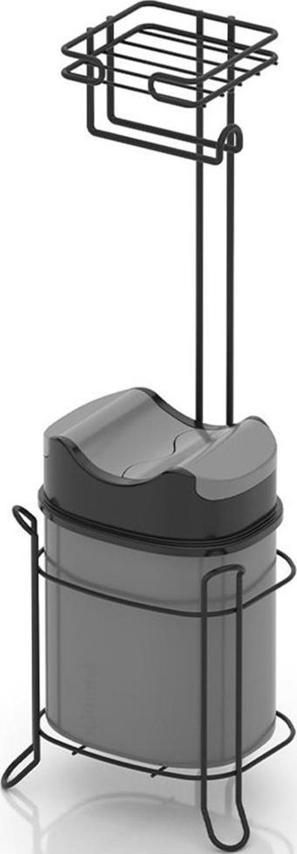 Tekno Tel MG-098 Ayaklı Yedekli Wc Kağıtlık + Çöp Kovası Siyah - Image 1