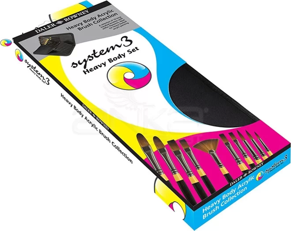 Daler Rowney System 3 Brush Heavy Body Zip Cases Uzun Saplı Sentetik Fırça 10lu 281300111 - Image 1