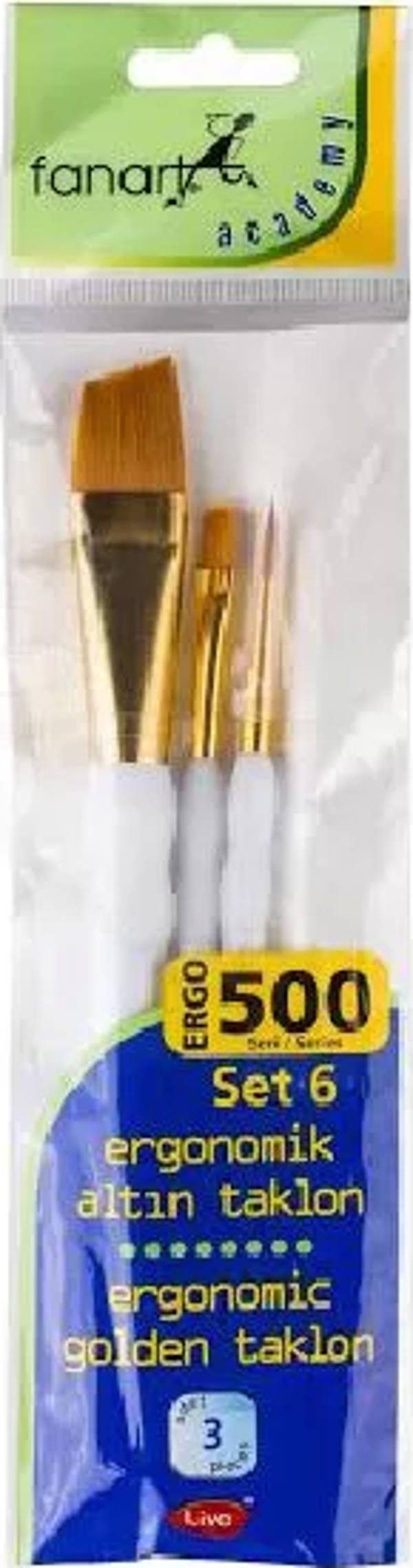 Fanart Ergonomik Altın Taklon Fırça Seti 500 Seri 3lü Set 6 - Image 1