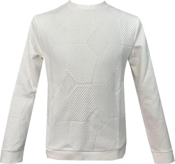 SÜVARİ Bol Kesim O Yaka Kapitone Etnik Desenli Beyaz Sweatshirt - Image 1