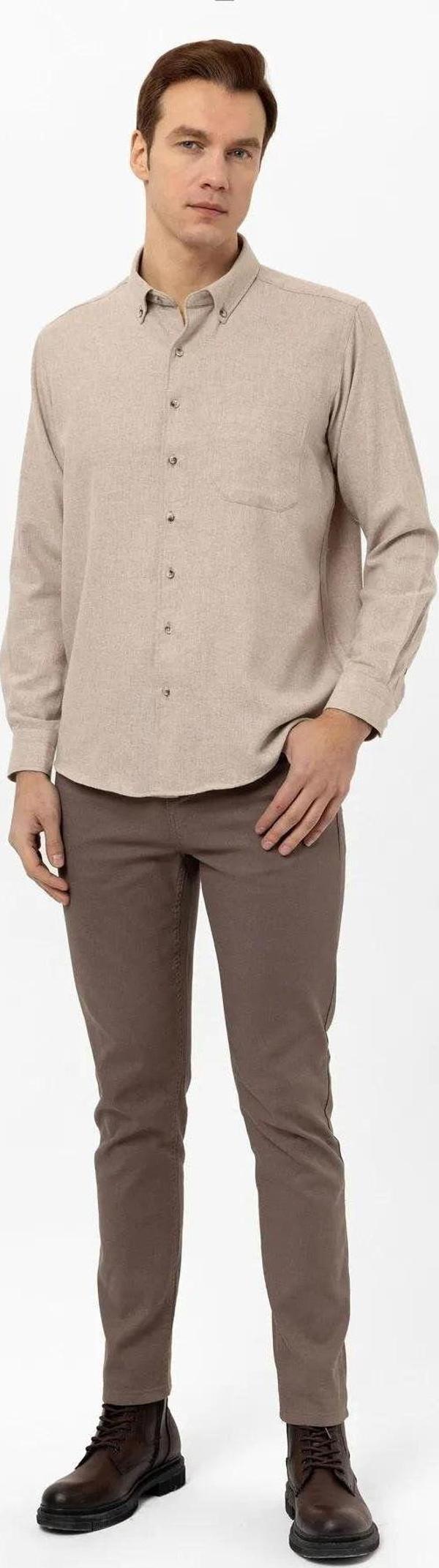 SÜVARİ Bol Kesim Cepli Bej Düz Flanel Kışlık Erkek Gömlek - Image 1
