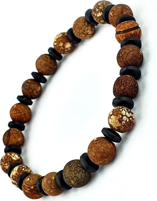 Tibet Akik Ve Hematit Taşlı Tasarım Doğal Taş Bileklik - Image 1