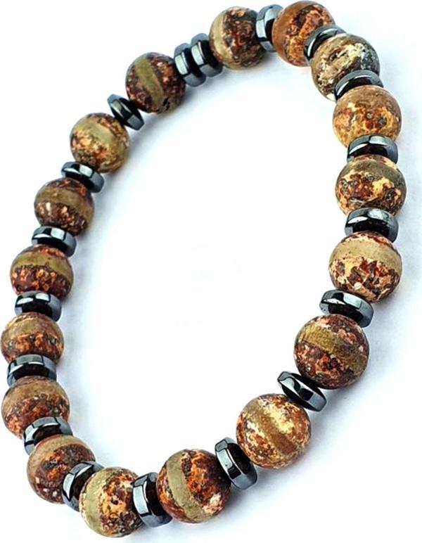 Tibet Akik Ve Hematit Taşlı Tasarım Doğal Taş Bileklik - Image 1