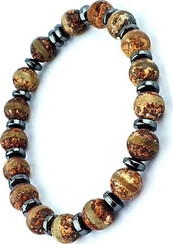 Tibet Akik Ve Hematit Taşlı Tasarım Doğal Taş Bileklik  - Image 1