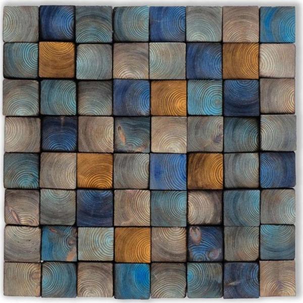 Desyhane Od Mavi 80X80Cm El Yapımı Tütsülenmiş Mozaik Ahşap Duvar Tablosu - Image 1