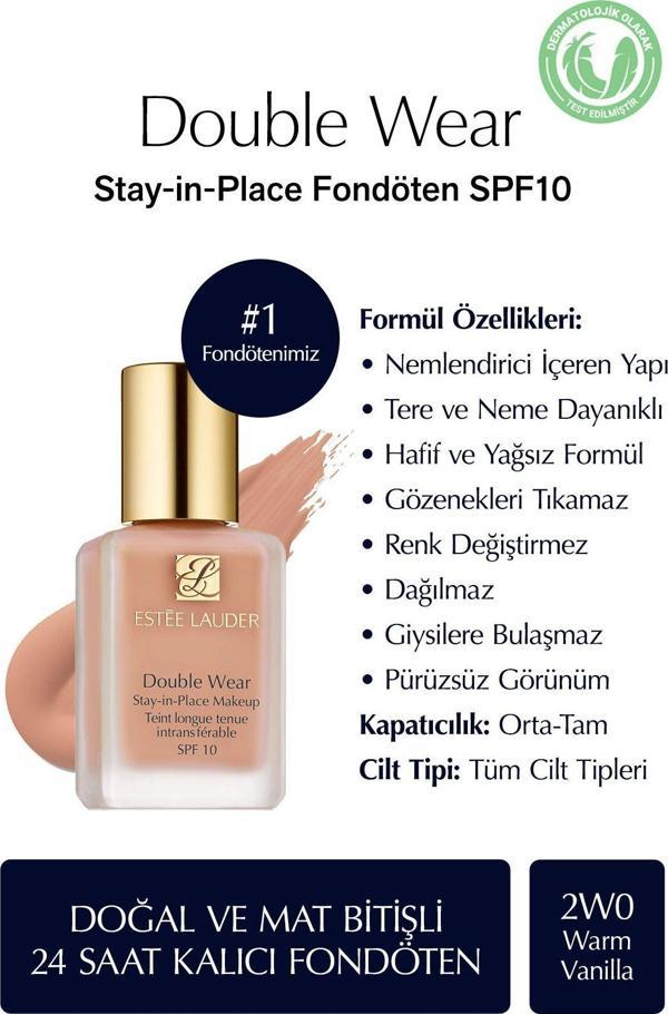 Estee Lauder Doğal Ve Mat Bitişli - Double Wear Stay-İn-Place Fondöten Spf 10 ( 2Wo Warm Vanilla ) - 30 Ml - Image 1