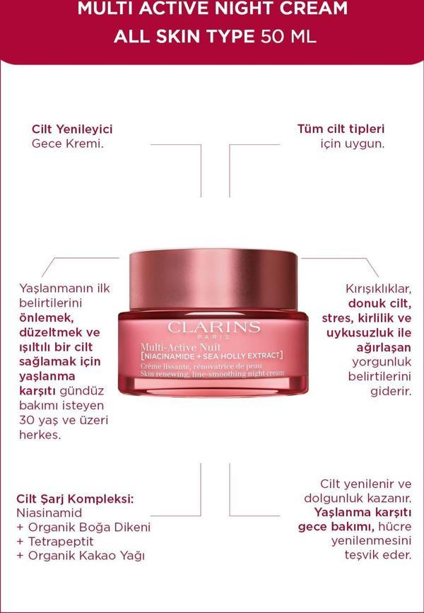 Clarins Multi Active Gece Kremi Tüm Cilt Tipleri  İçin 50Ml - Image 1