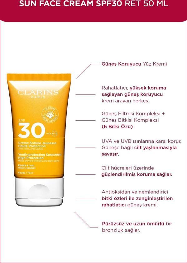 Clarins Sun Face Cream Spf30 50Ml - Yüz İçin 30 Spf Güneş Kremi - Image 1