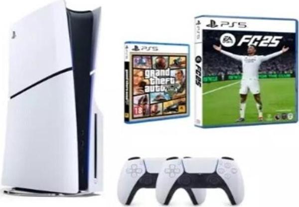 Sony Playstation 5 Slim Cd + 2. DualSense Ps5 Kol + Fifa Fc 25 + GTA 5 - Image 1