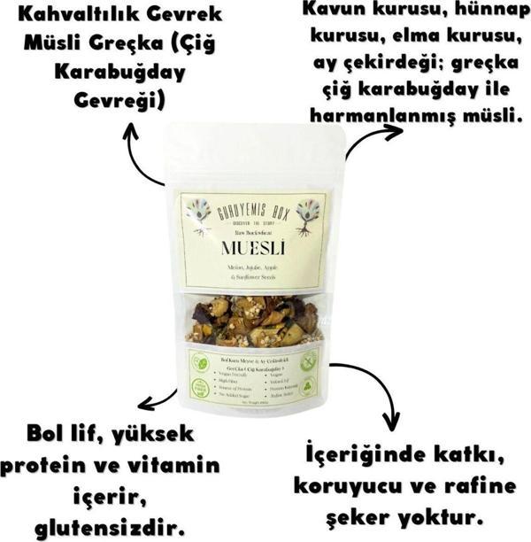 Guruyemiş Box Müsli Kahvaltılık Gevrek gr.eçka Çiğ Karabuğday Bol Kuru Meyveli Ay Çekirdekli Glutensiz Vegan 100 gr. - Image 1