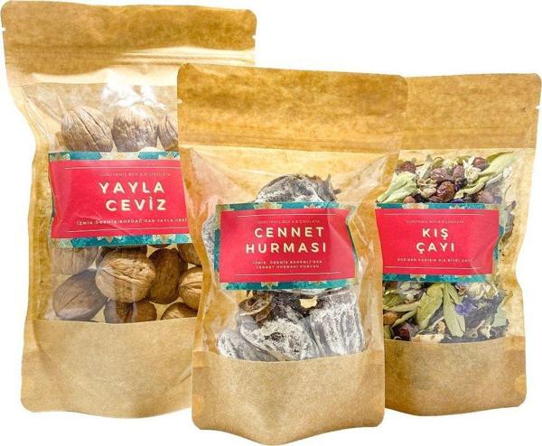 Guruyemiş Box Çay Tatlı Atıştırmalık Molası Bitki Çayı Ceviz Cennet Hurması Gurme Gıda Seti - Image 1
