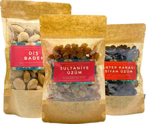 Guruyemiş Box Tatlı Ekşi Atıştırmalık Tadım Paketi Badem Sarı Üzüm Siyah Üzüm - Image 1