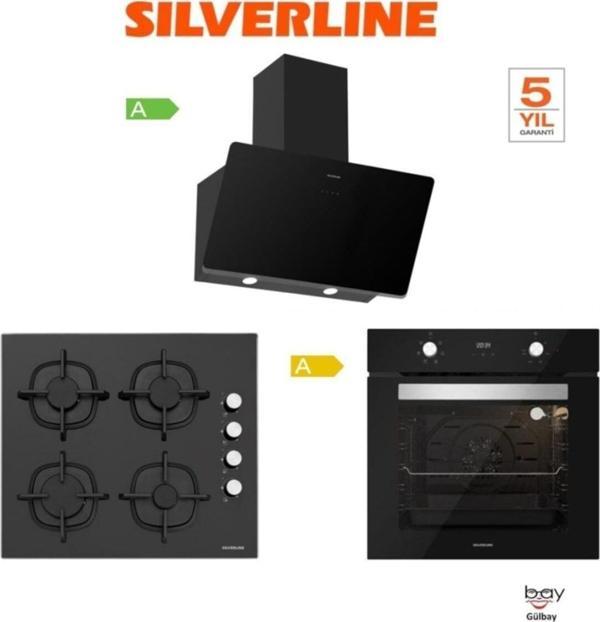Silverline Siyah Cam Ankastre Set (3457 Soho 60+Cs5343B01+Bo6502B02) - Image 1