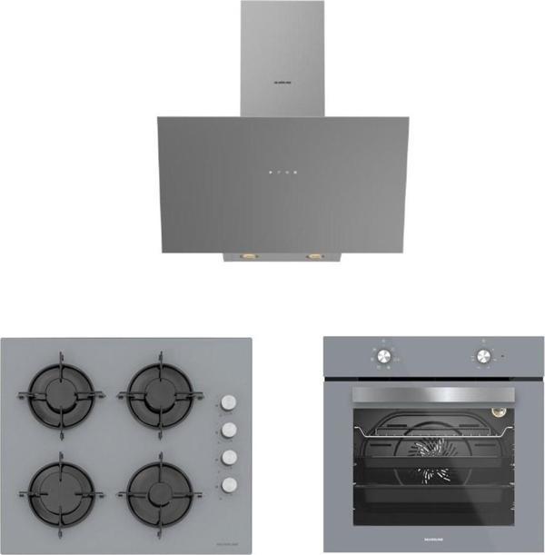 Silverline 3'Lü Gri Cam Ankastre Set (3481 Flam 60 Gri+Cs5349S01+Bo6501S01) - Image 1