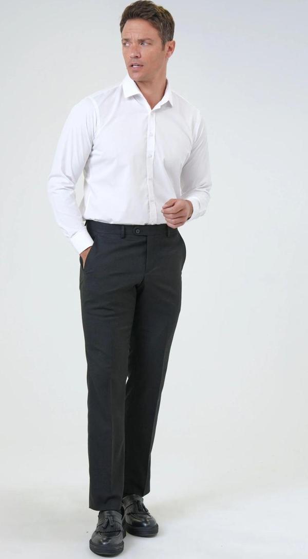 SÜVARİ Slim Fit Esnek Düz Siyah Erkek Kumaş Pantolon - Image 1