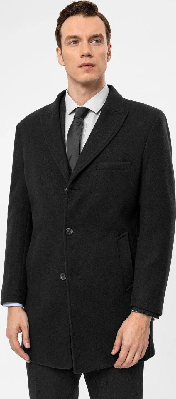 SÜVARİ Slim Fit Yünlü Sivri Yaka Antrasit Erkek Kaban - Image 1
