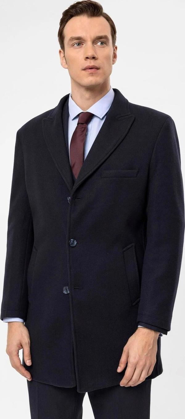 SÜVARİ Slim Fit Yünlü Sivri Yaka Lacivert Erkek Kaban - Image 1