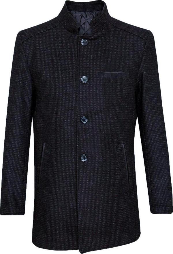 SÜVARİ Rahat Kalıp Armürlü Yünlü Lacivert Hakim Yaka Erkek Kaban - Image 1