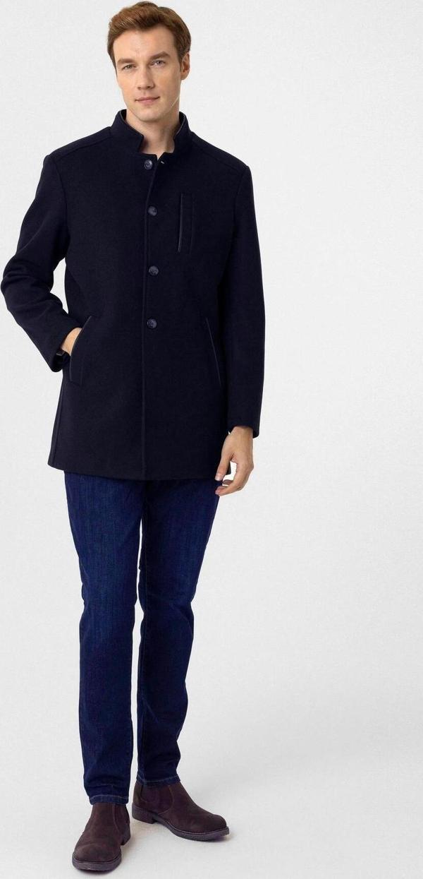 SÜVARİ Hakim Yaka Battal Kalıp Lacivert Düz Kaban - Image 1
