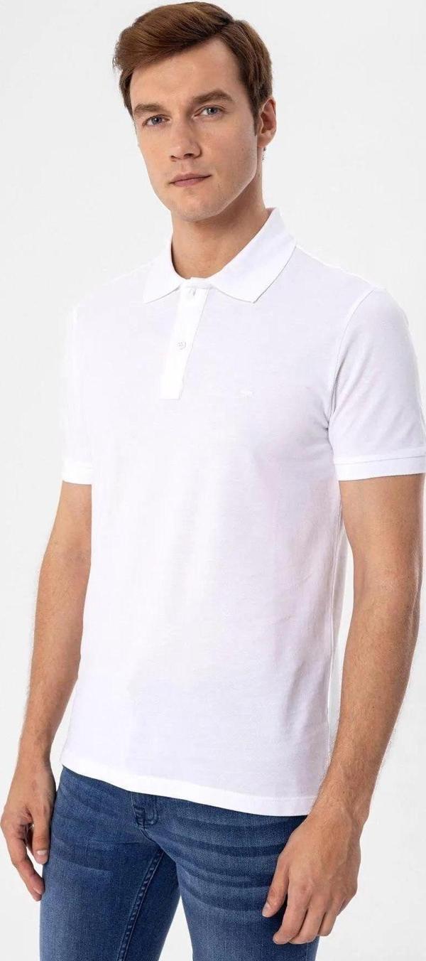 SÜVARİ Polo Yaka Regular Kalıp Beyaz Armürlü Tişört - Image 1