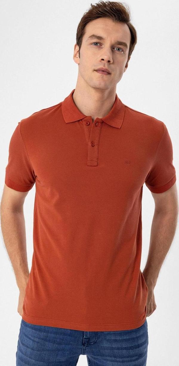 SÜVARİ Polo Yaka Regular Kalıp Kiremit Armürlü Tişört - Image 1