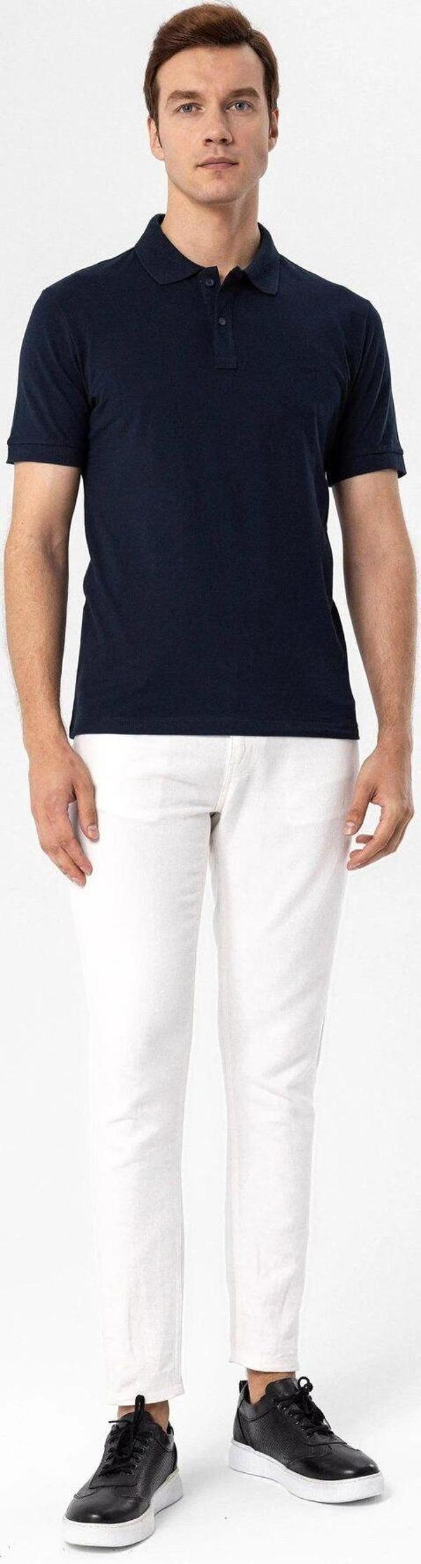 SÜVARİ Polo Yaka Regular Kalıp Lacivert Armürlü Tişört - Image 1