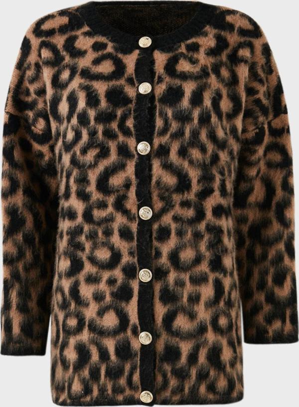 Lela Standart Fit Leoparlı Yumuşak Dokulu Bayan Hırka 4614504 LEOPAR - Image 1