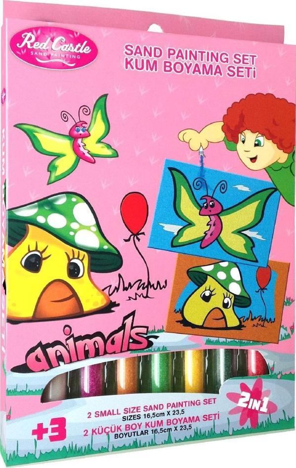 Eğitici ve Eğlenceli Kum Boyama Etkinlik Seti Kelebek & Mantar 2in1-Red Castle DS-202 - Image 1