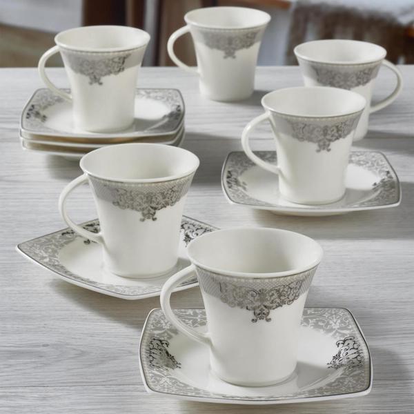 Güral Porselen Caroline 12 Parça 6 Kişilik Bone Türk Kahvesi Takımı - 56861 - Image 1
