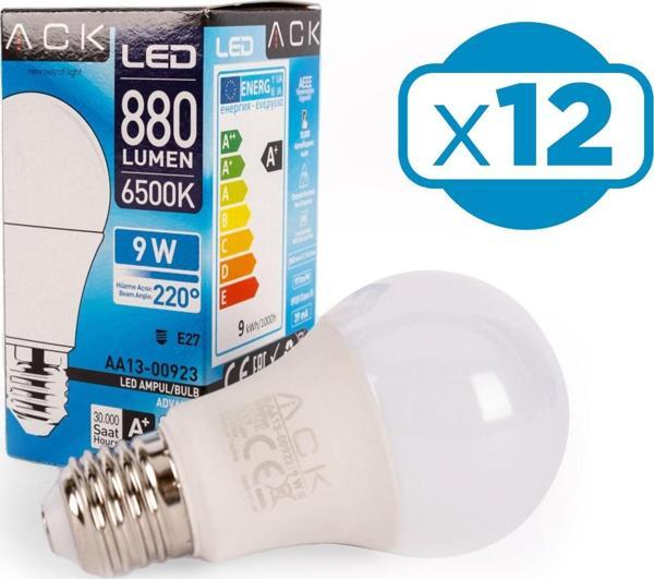 Ack 9w A60 Ampul 6500k Beyaz Işık 220v E27 12 li Paket - Image 1