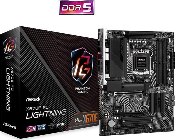 Asrock X670E PG Lightning 90-MXBJ60-A0UAYZ AMD X670 Soket AM5 DDR5 7200+(OC)MHz ATX Gaming (Oyuncu) Anakart - Image 1