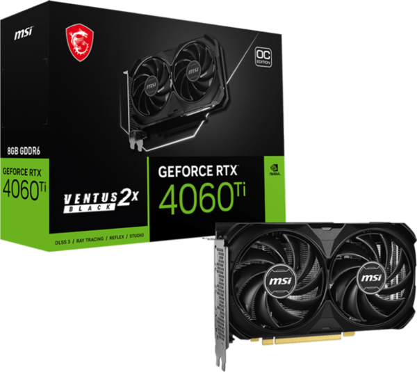 MSI GeForce RTX 4060 Ti 8G VENTUS 2X BLACK E1 OC GDDR6X 192BIT DX12 DLSS3 Gaming (Oyuncu) Ekran Kartı - Image 1