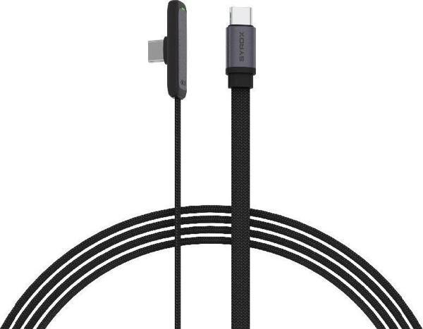 Syrox C131TT 60W PD 1.28mt Ledli Örgülü Type-C - 90° Type-C Şarj & Data Kablosu - Siyah - Image 1