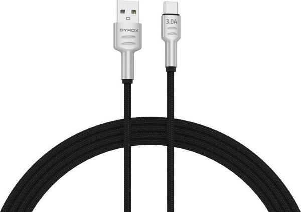 Syrox C133AT 3.0A 1.19mt Örgülü USB-A - Type-C Şarj & Data Kablosu - Siyah - Image 1