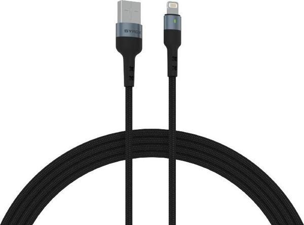 Syrox C135AL 2.4A 1.20mt Ledli Örgülü USB-A - Lightning Şarj & Data Kablosu - Siyah - Image 1
