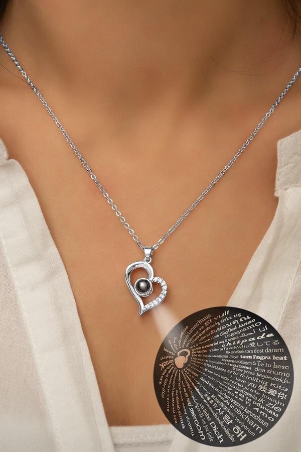 100 Dilde Seni Seviyorum Yazılı 925 Ayar Gümüş Rodyum Kaplama Kolye - Image 1